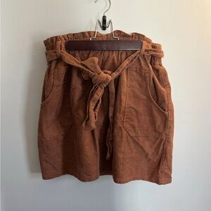 Kancy Kole High Waist A-Line Paperbag Waist Skirt with Pockets Brown 2XL